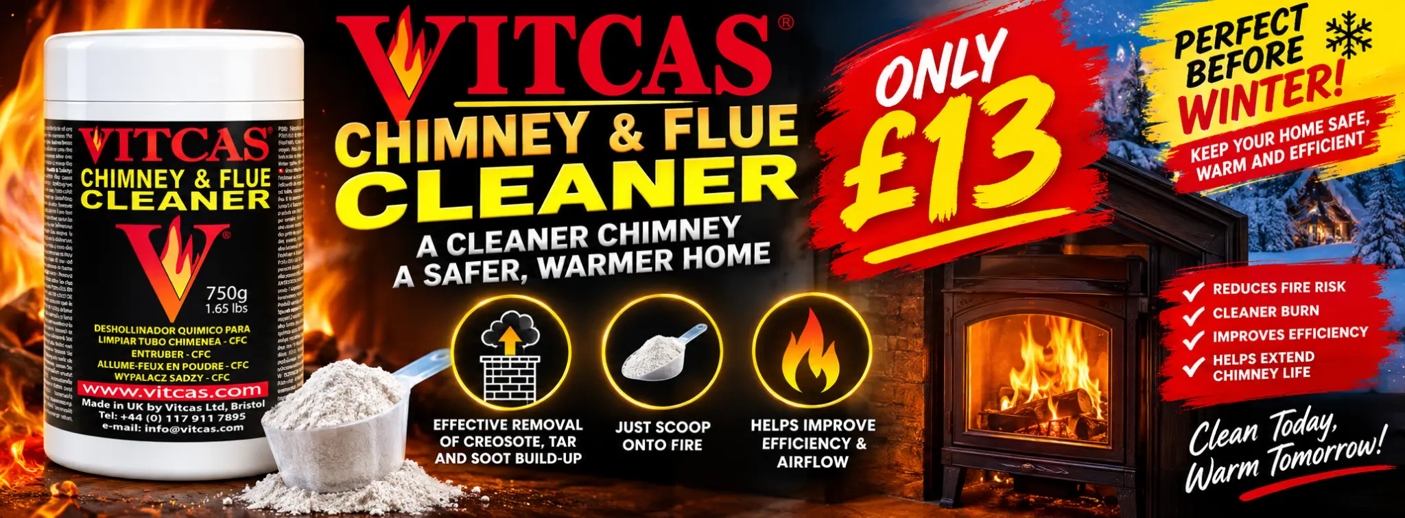 VITCAS Chimney & Flue Cleaner, 750g, only £13